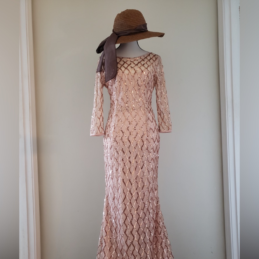 Sparkly Sweetie Rose Gold Sequin Mermaid Style Elegant Maxie Dress.